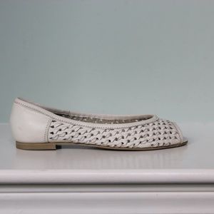 Dune Genuine Leather White Woven Flats